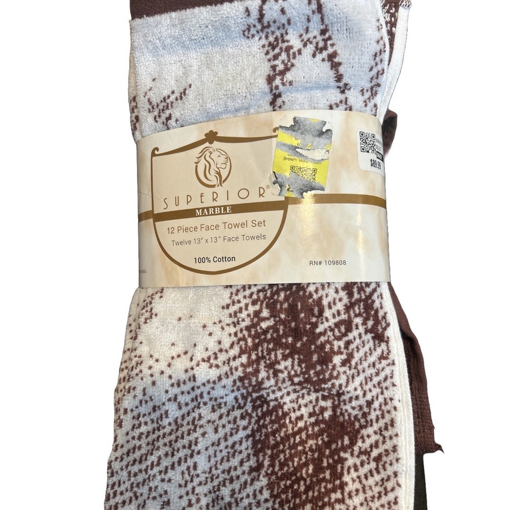 Superior Smart Dry 100% Cotton 12 Piece Face Towel Set Brown /white